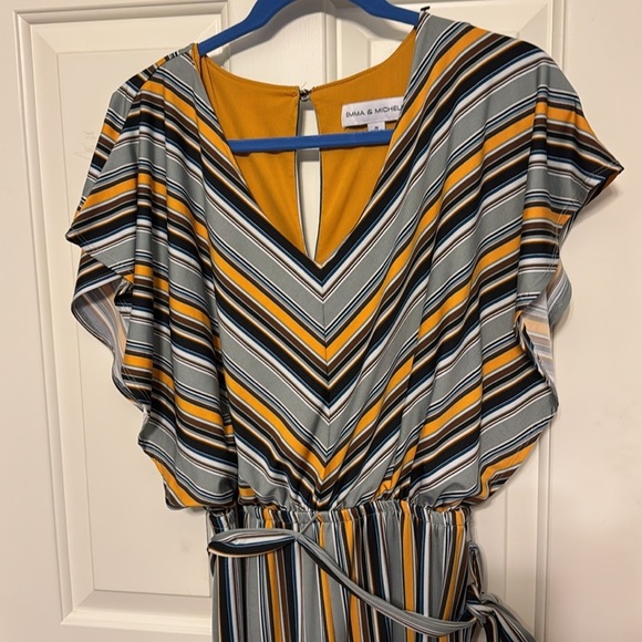 Emma & Michele Gold Gray Brown Black Brown Striped Belted Jumpsuit Sz Medium - Picture 2 of 9